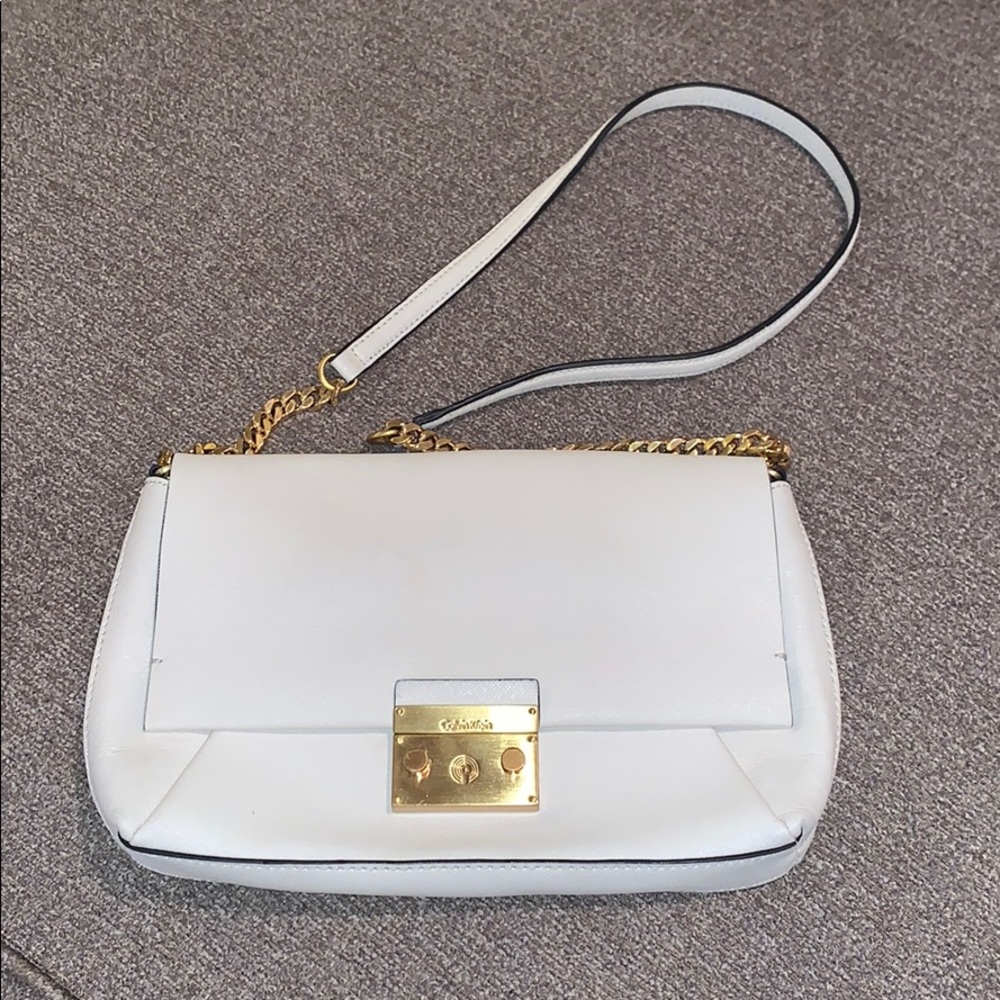 CALVIN KLEIN White Lightly-Used Shoulder Bag
